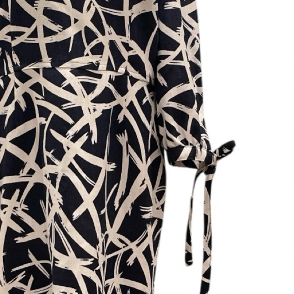 Navy Abstract Midi Dress M Office Chic Parisian Minimalist - Picture 7 of 8